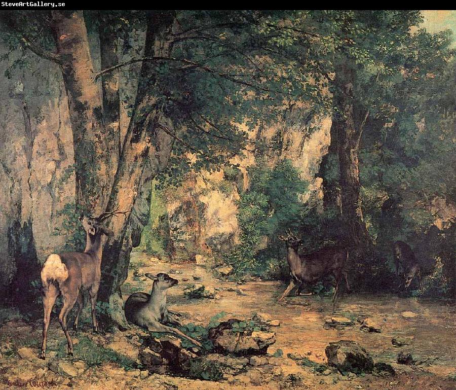 Gustave Courbet A Thicket of Deer at the Stream of Plaisir Fountaine